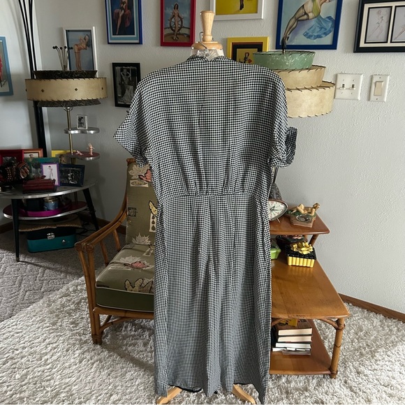 Vintage 1940s Dress Black Check S M Gabardine Pinup Rockabilly 40s 50s TLC - Picture 8 of 9